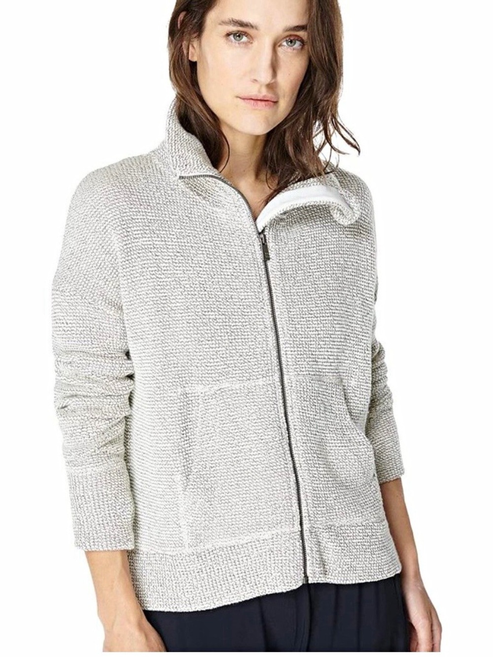 Sweaty Betty Restful Bouclé Full Zip Knit Jacket Heathered Gray Size XL